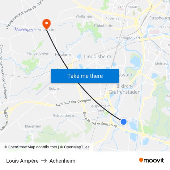 Louis Ampère to Achenheim map