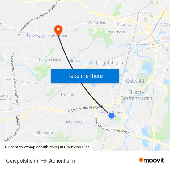 Geispolsheim to Achenheim map