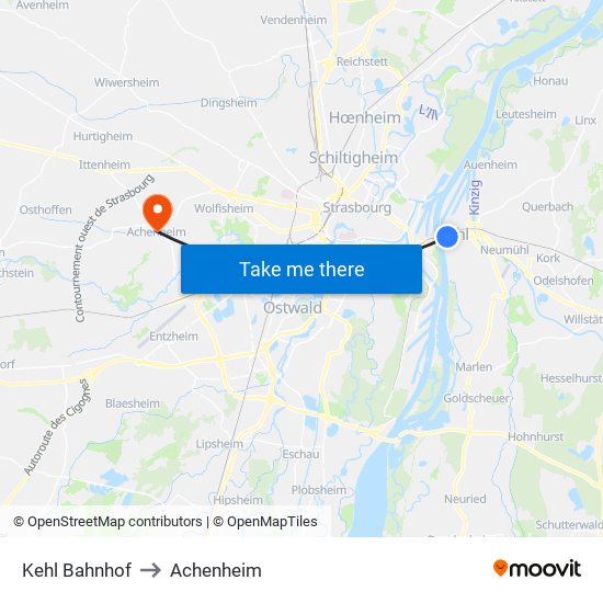 Kehl Bahnhof to Achenheim map