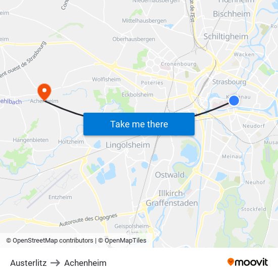 Austerlitz to Achenheim map