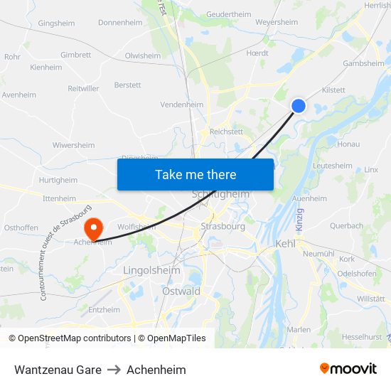 Wantzenau Gare to Achenheim map