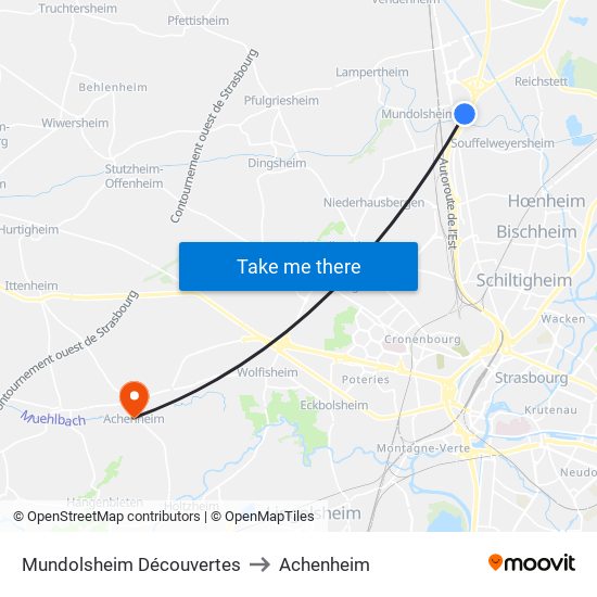 Mundolsheim Découvertes to Achenheim map