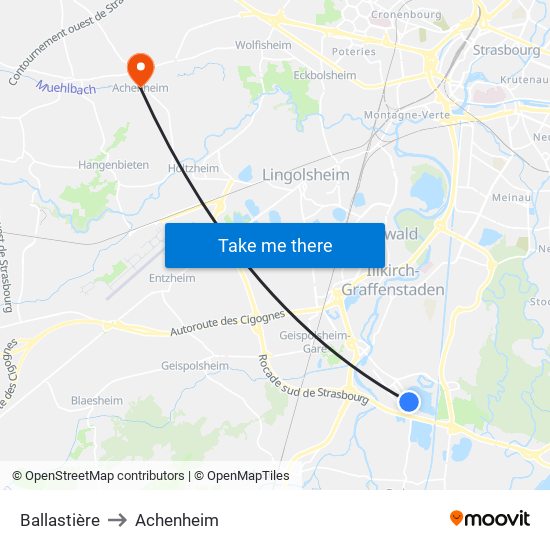 Ballastière to Achenheim map