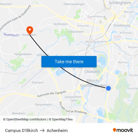 Campus D'Illkirch to Achenheim map