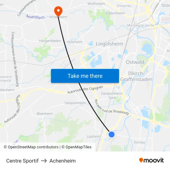 Centre Sportif to Achenheim map