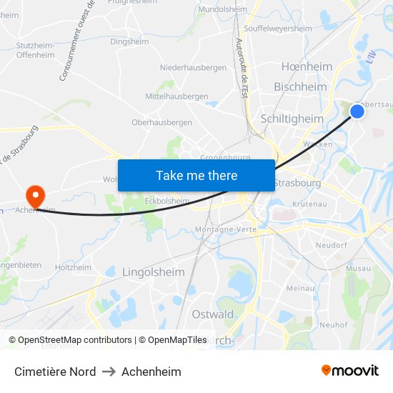 Cimetière Nord to Achenheim map