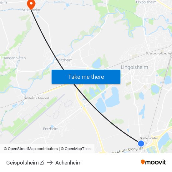 Geispolsheim Zi to Achenheim map