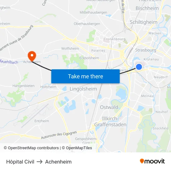 Hôpital Civil to Achenheim map