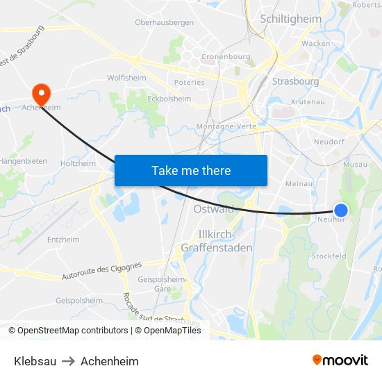 Klebsau to Achenheim map