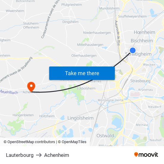 Lauterbourg to Achenheim map