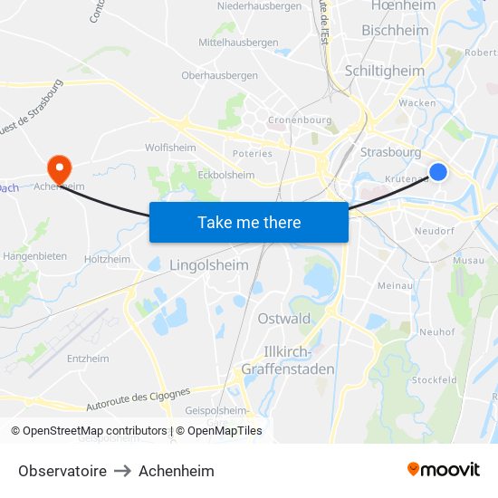 Observatoire to Achenheim map