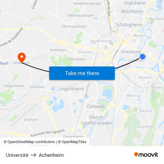 Université to Achenheim map