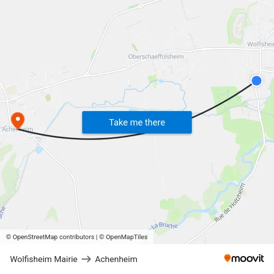 Wolfisheim Mairie to Achenheim map