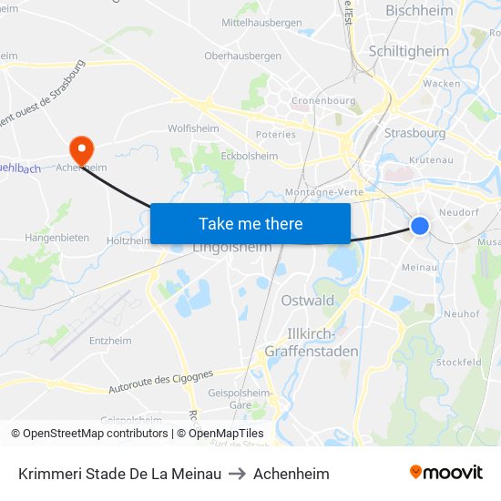 Krimmeri Stade De La Meinau to Achenheim map