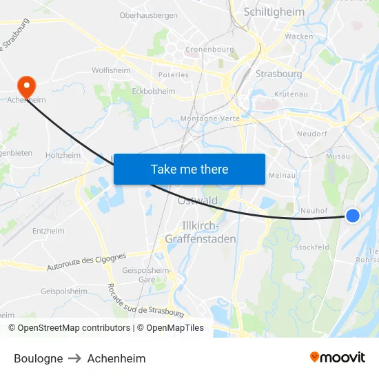 Boulogne to Achenheim map
