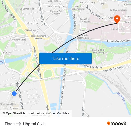 Elsau to Hôpital Civil map