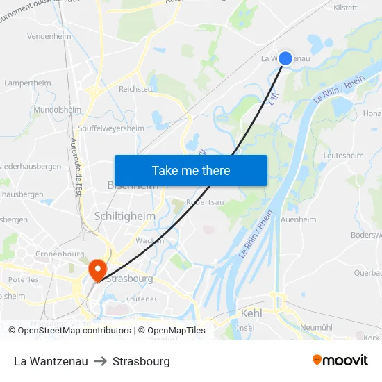 La Wantzenau to Strasbourg map