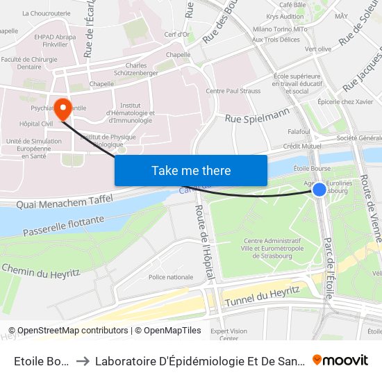 Etoile Bourse to Laboratoire D'Épidémiologie Et De Santé Publique map