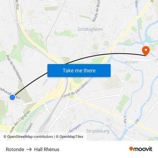 Rotonde to Hall Rhénus map