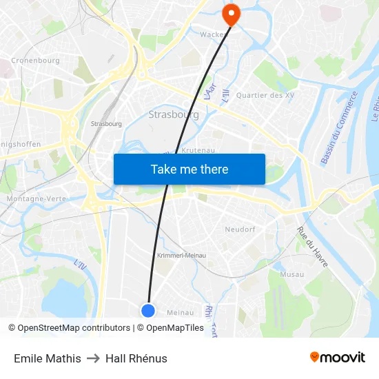 Emile Mathis to Hall Rhénus map
