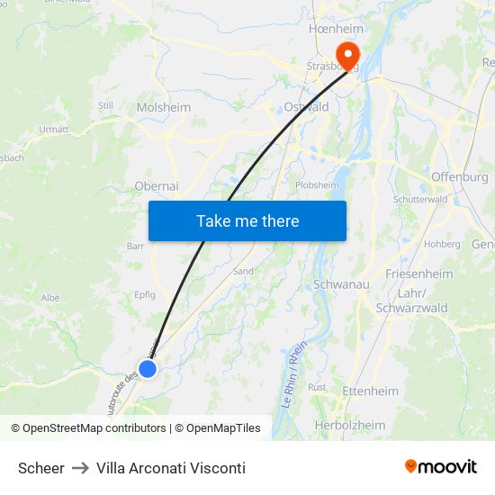 Scheer to Villa Arconati Visconti map