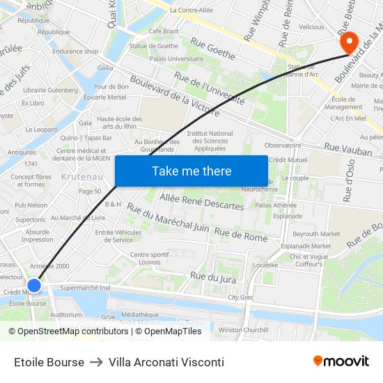 Etoile Bourse to Villa Arconati Visconti map