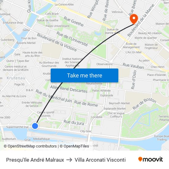 Presqu'Ile André Malraux to Villa Arconati Visconti map