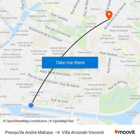 Presqu'Ile André Malraux to Villa Arconati Visconti map