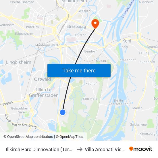 Illkirch Parc D'Innovation (Terminus) to Villa Arconati Visconti map