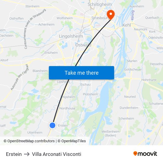 Erstein to Villa Arconati Visconti map