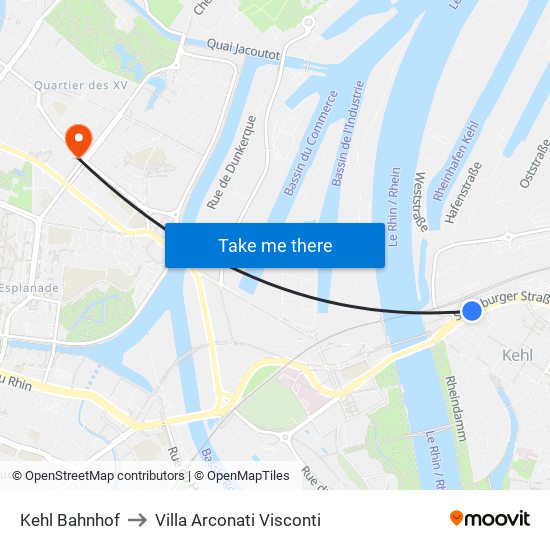 Kehl Bahnhof to Villa Arconati Visconti map