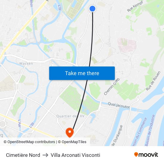 Cimetière Nord to Villa Arconati Visconti map