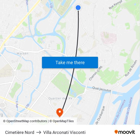 Cimetière Nord to Villa Arconati Visconti map