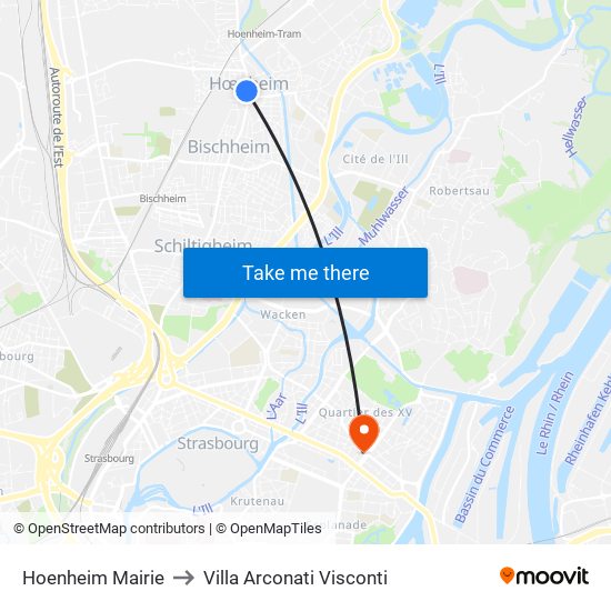 Hoenheim Mairie to Villa Arconati Visconti map