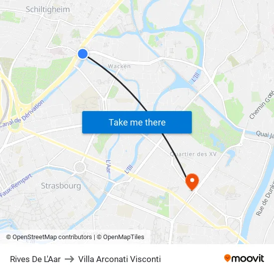 Rives De L'Aar to Villa Arconati Visconti map