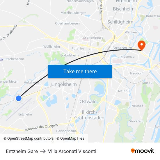 Entzheim Gare to Villa Arconati Visconti map