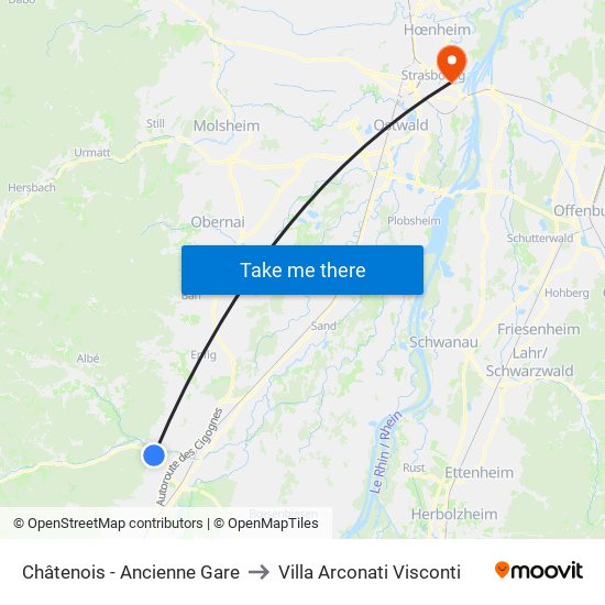 Châtenois - Ancienne Gare to Villa Arconati Visconti map