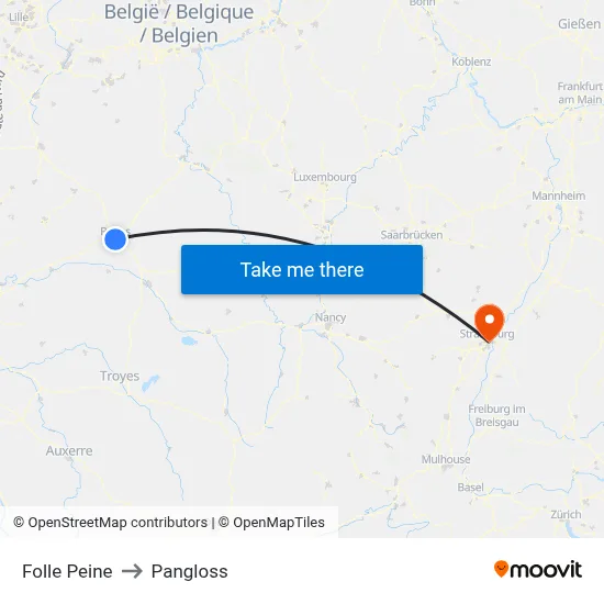 Folle Peine to Pangloss map
