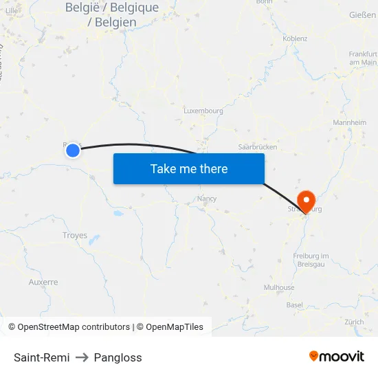 Saint-Remi to Pangloss map