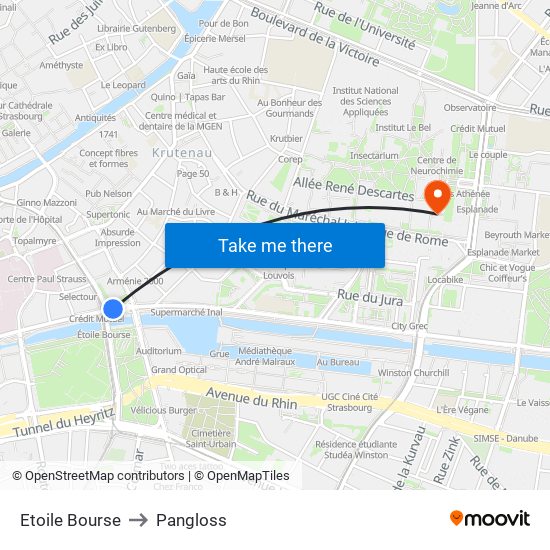 Etoile Bourse to Pangloss map