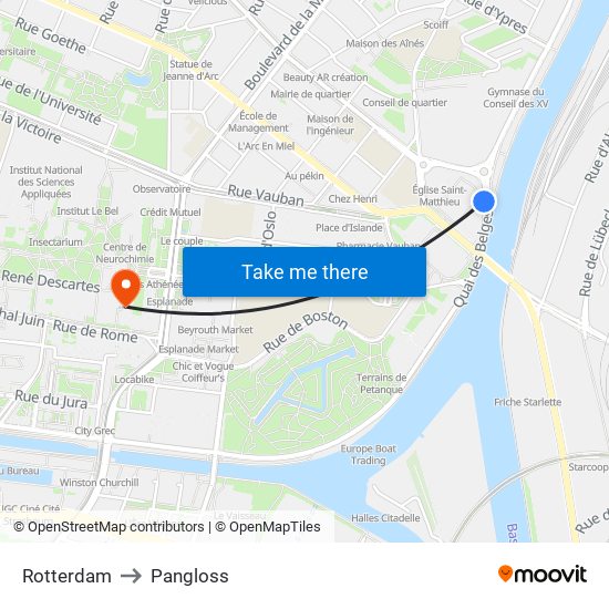 Rotterdam to Pangloss map