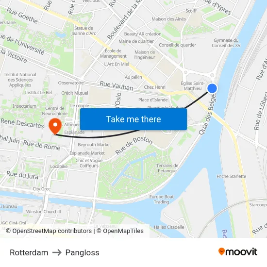 Rotterdam to Pangloss map