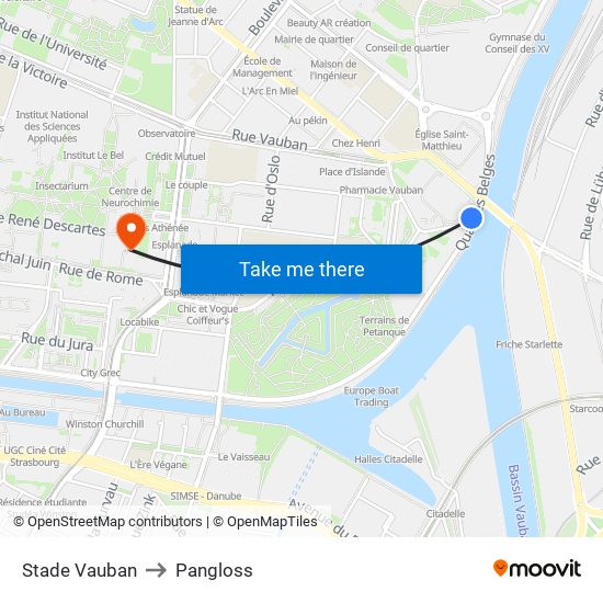 Stade Vauban to Pangloss map