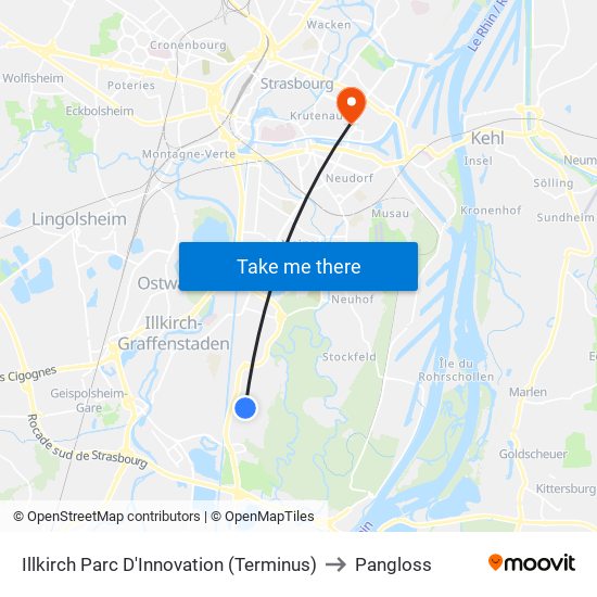 Illkirch Parc D'Innovation (Terminus) to Pangloss map