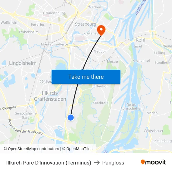 Illkirch Parc D'Innovation (Terminus) to Pangloss map