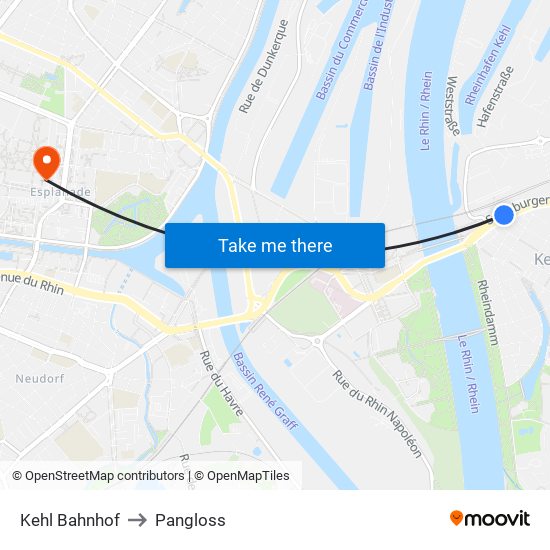 Kehl Bahnhof to Pangloss map