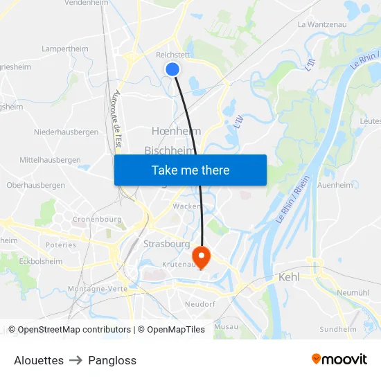 Alouettes to Pangloss map
