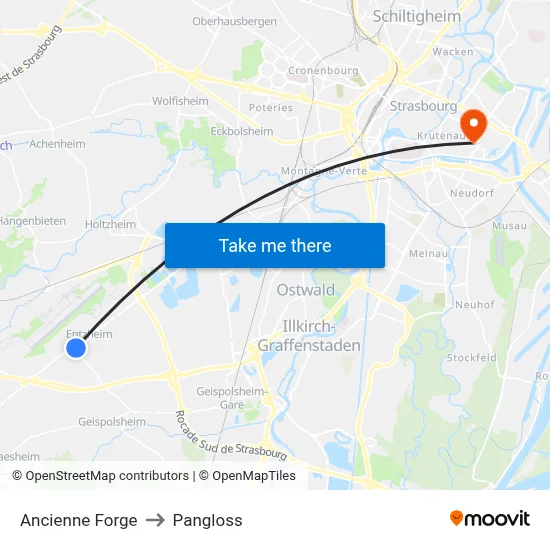 Ancienne Forge to Pangloss map