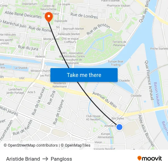 Aristide Briand to Pangloss map