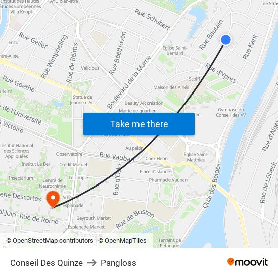 Conseil Des Quinze to Pangloss map